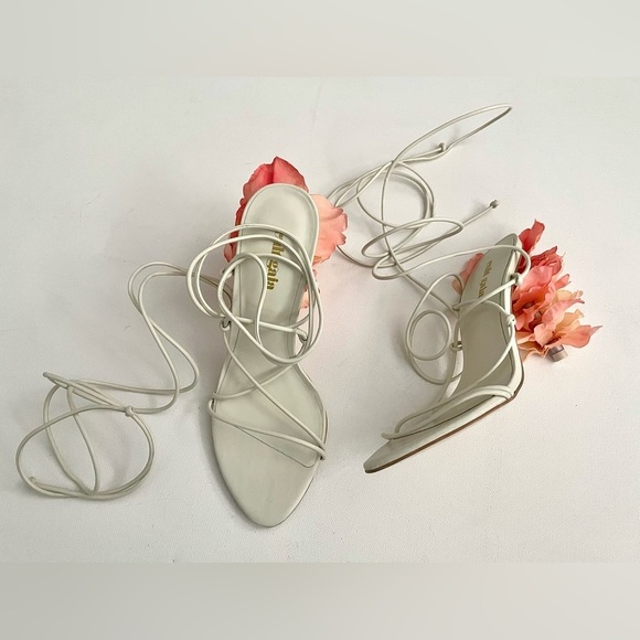 Cult Gaia Off White Effie Flower Petal Heel Strappy Sandals 36 6 Lace Up Wedding - Picture 4 of 13